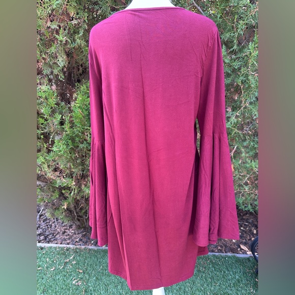 Women’s Burgundy Dress with Long Bell Sleeves Medium - Picture 4 of 5